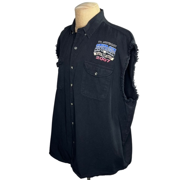 Sturgis Black Hills Rally 67th 2007 Anniversary Men’s Cut Off Denim Shirt 5XL - Picture 3 of 8
